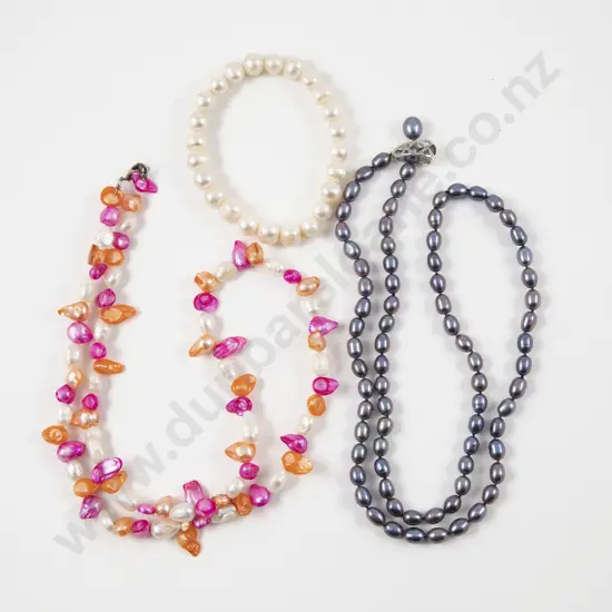 Two Single Strand Freshwater Pearl Necklaces with Bracelet