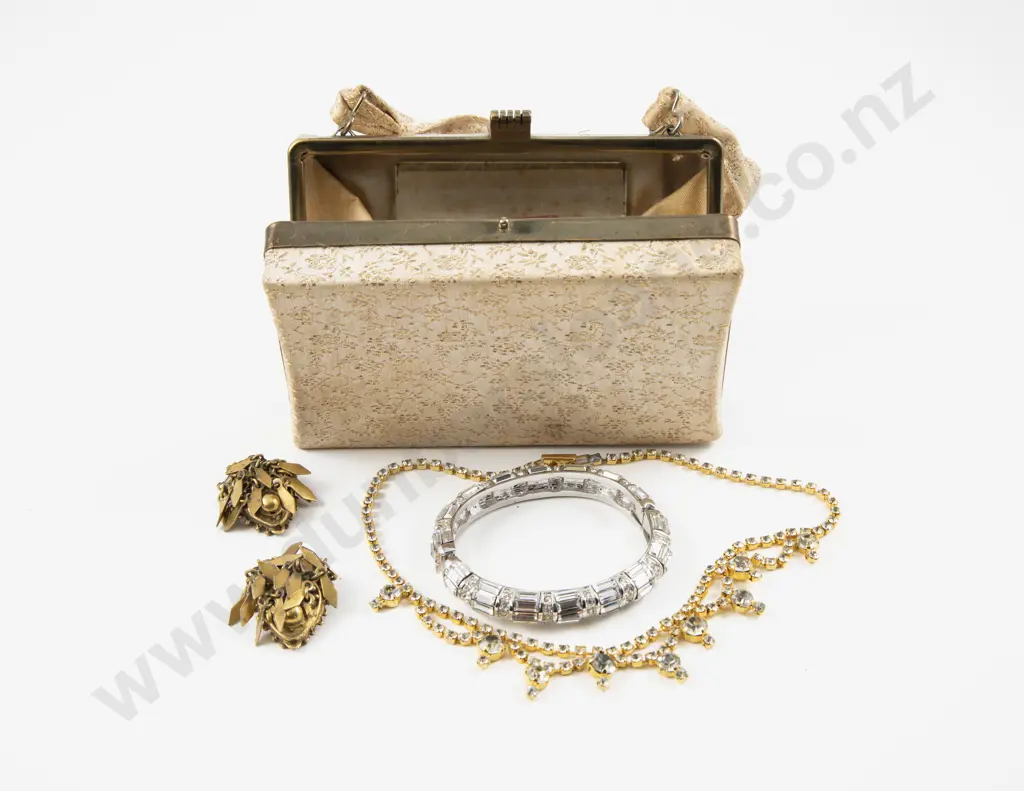 Vintage Evening Purse and Earrings with Crystal Bangle and Necklace Image 1++