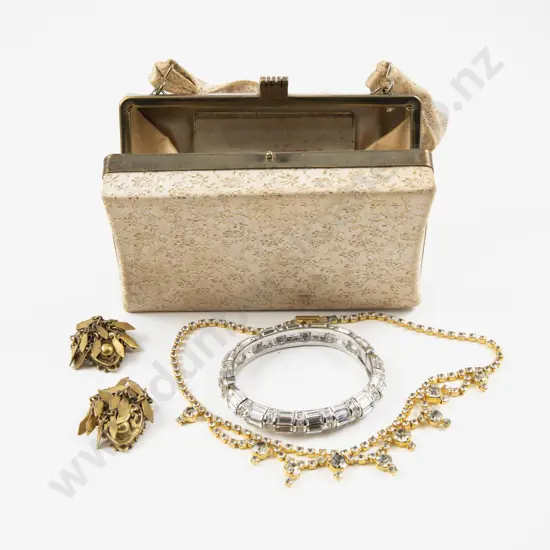 Vintage Evening Purse and Earrings with Crystal Bangle and Necklace