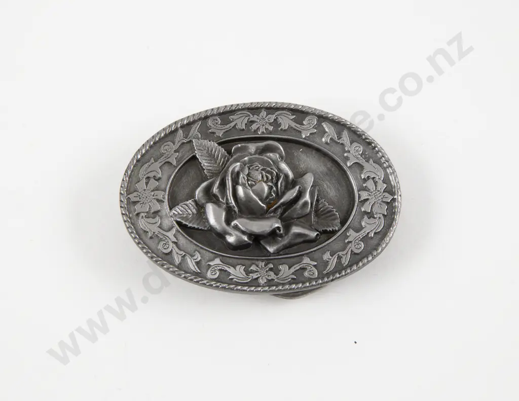 Siskiyou (1985) Pewter Rose Floral Belt Buckle Image 1++