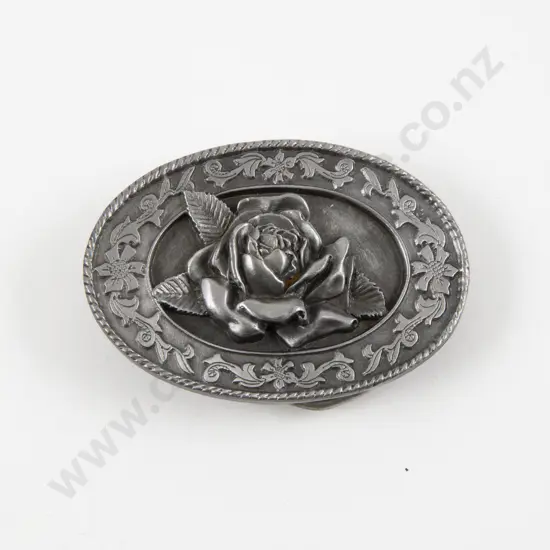Siskiyou (1985) Pewter Rose Floral Belt Buckle