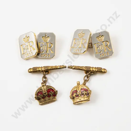 Two Pairs of Vintage Royal Style Cufflinks in Original Box