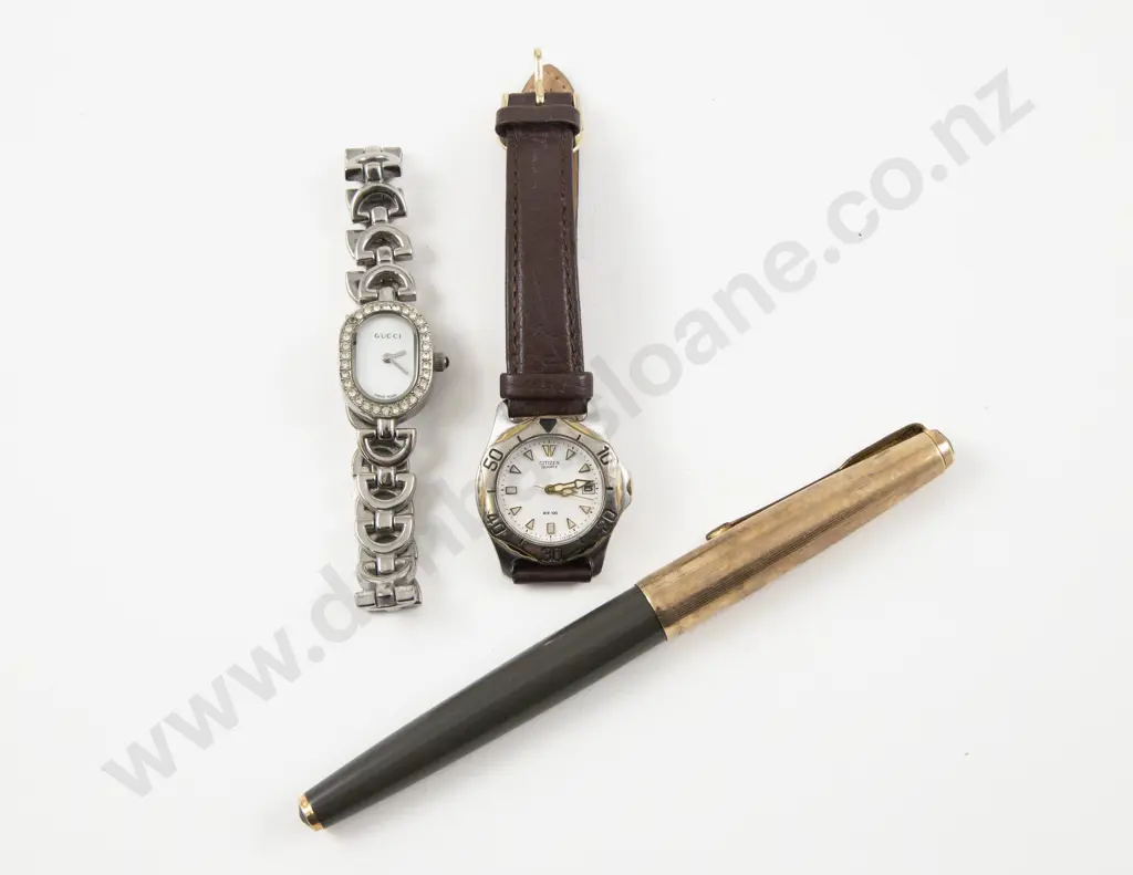 Gucci Ladies Wrist Watch Together with Parker Pen and Other Image 1++