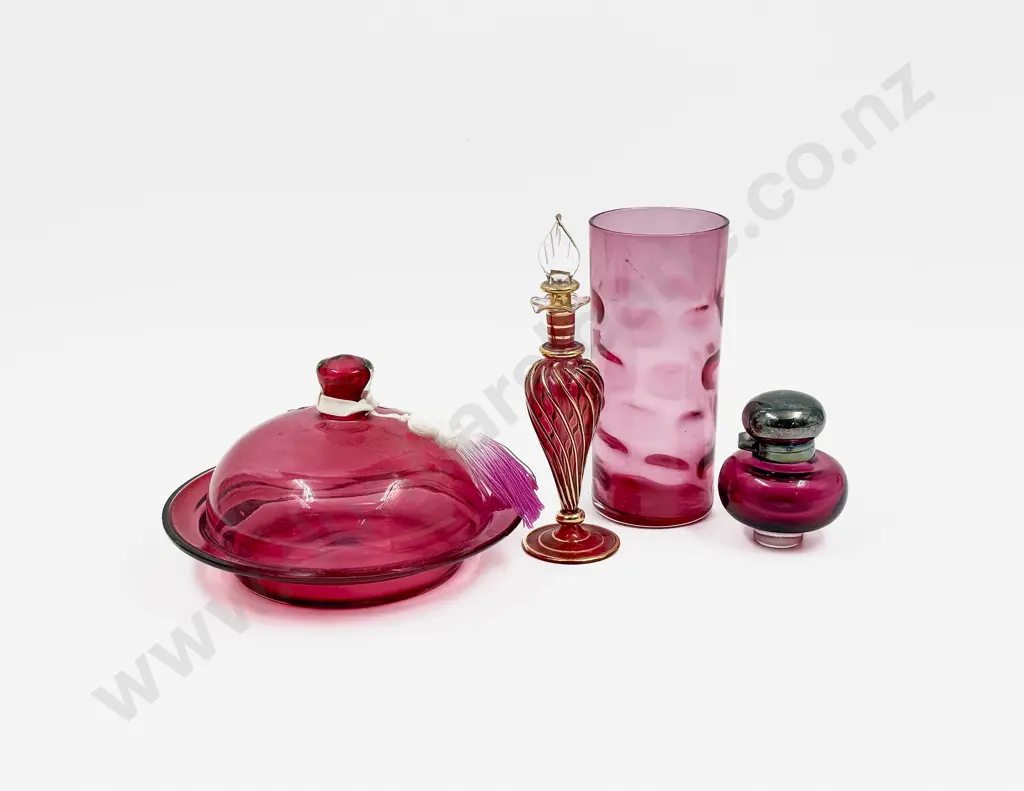 Qty of Assorted Cranberry Glass etc Image 1++