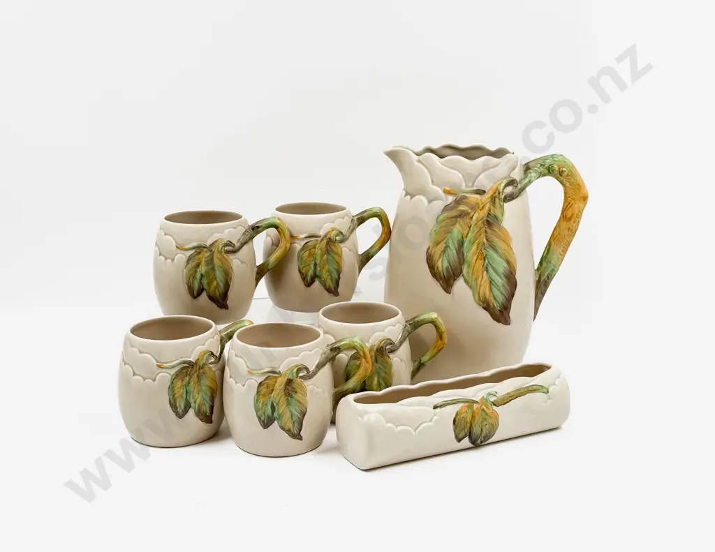 Clarice Cliff Relief Molded Branch & Leaf Pattern Part Set Image 1++