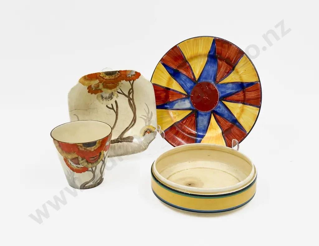 Four Pieces of Assorted "Bizarre" by Clarice Cliff China Image 1++