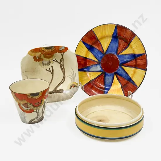 Four Pieces of Assorted "Bizarre" by Clarice Cliff China