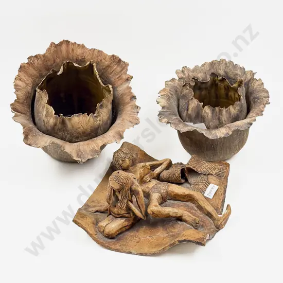 A Graduated Pair of Delicate Pottery Vases together with Pottery Figure Group