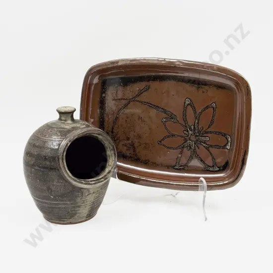 NZ Pottery Salt Pig & NZ Pottery Dish