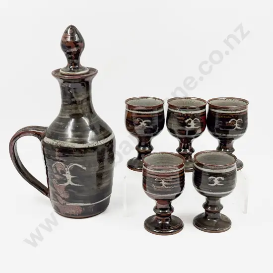 NZ Pottery Flagon & Five Goblets