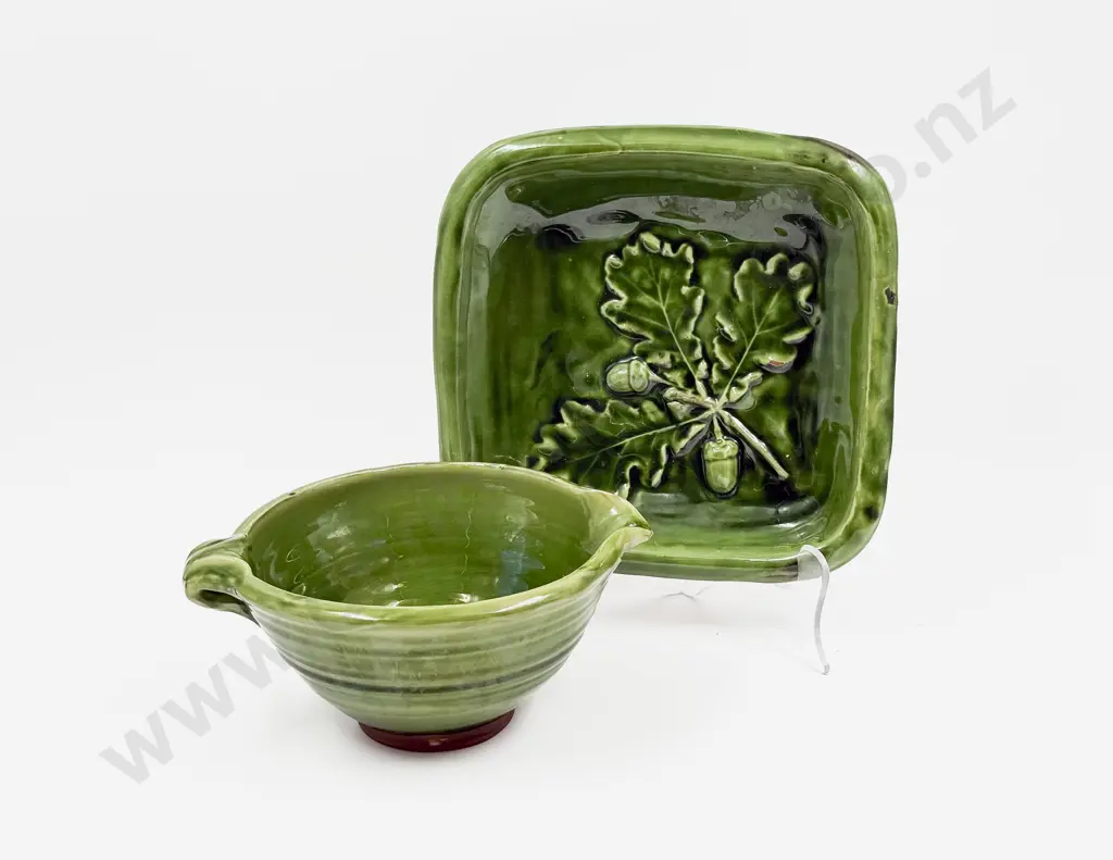 Two Pieces of Tony Sly Green Glazed Pottery Image 1++