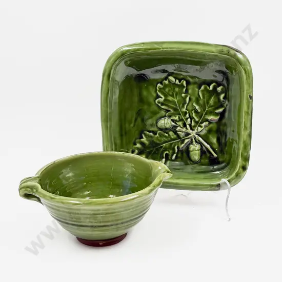 Two Pieces of Tony Sly Green Glazed Pottery