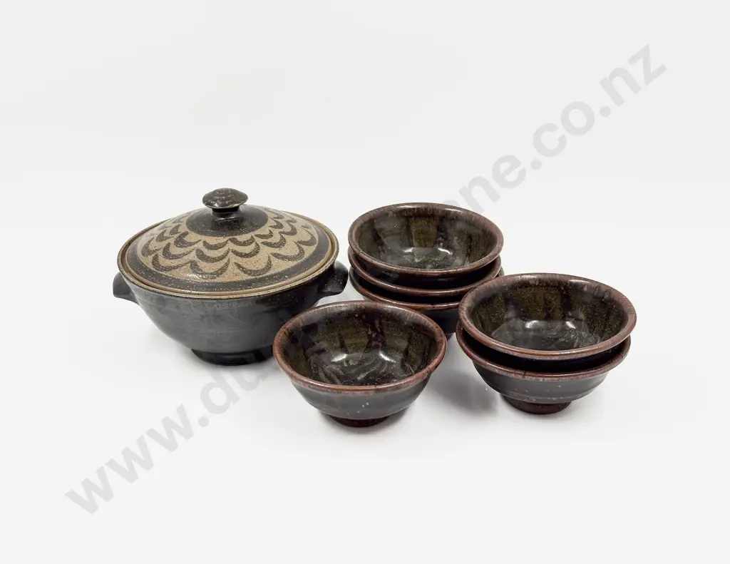 Six Small Mirek Smisek Pedestal Bowls together with Lidded Casserole Image 1++