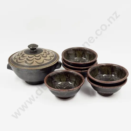 Six Small Mirek Smisek Pedestal Bowls together with Lidded Casserole