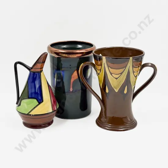 Alexander Fisher Watcombe Torquay Double Handled Vase & Two Others