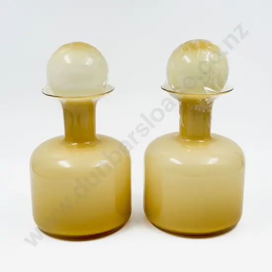 Pair Mid Century Art Glass Stoppered Bottles