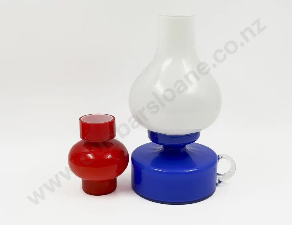 Mid Century Art Glass Chamber Stick & Shade together with P. Sim Vase Image 1++