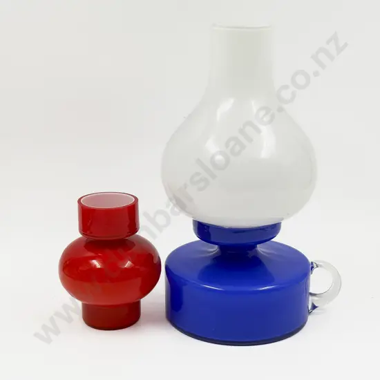 Mid Century Art Glass Chamber Stick & Shade together with P. Sim Vase