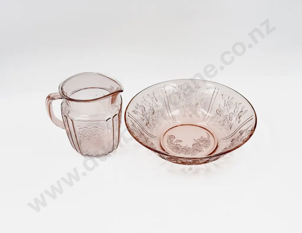 Pressed Glass Bowl & Jug Image 1++