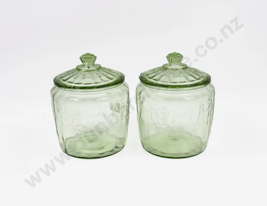 Pair of Green Glass Jars Image 1++