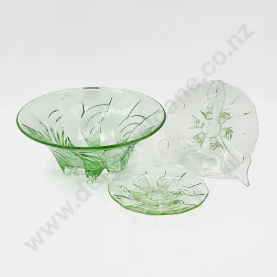 Art Deco Footed Bowl & Two Small Matching Dishes