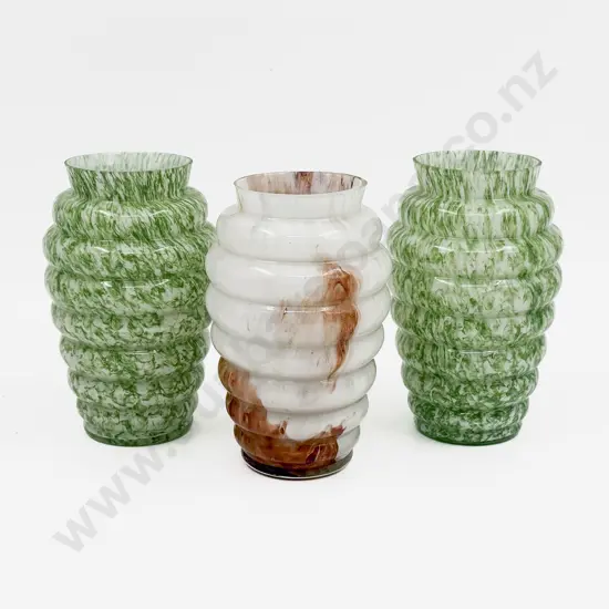 Three Ribbed Art Glass Vases