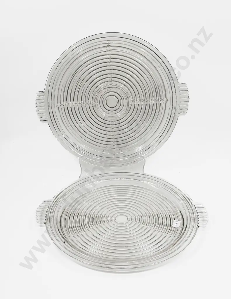 Two Art Deco Ribbed Glass Platters Image 1++