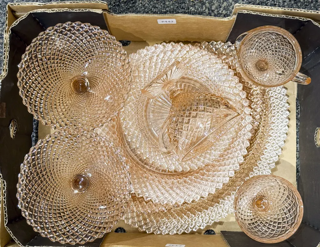 Box Qty of Assorted Pressed Glass Image 1++