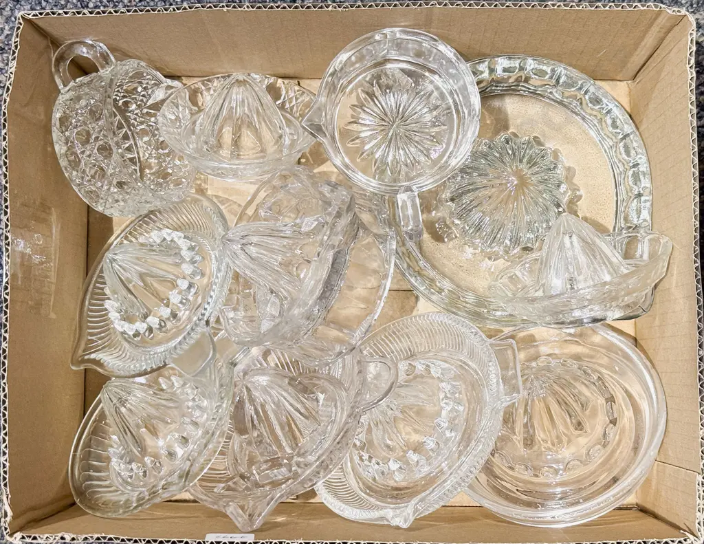 Box Quantity of Assorted Vintage Glass Lemon Squeezers Image 1++