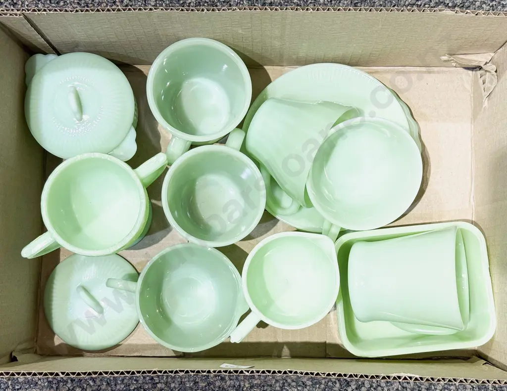 Box of Assorted Opaque Glass Ware Image 1++