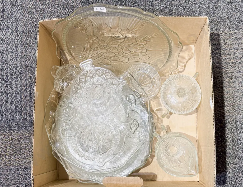 Box of Assorted Pressed Glass Ware Image 1++