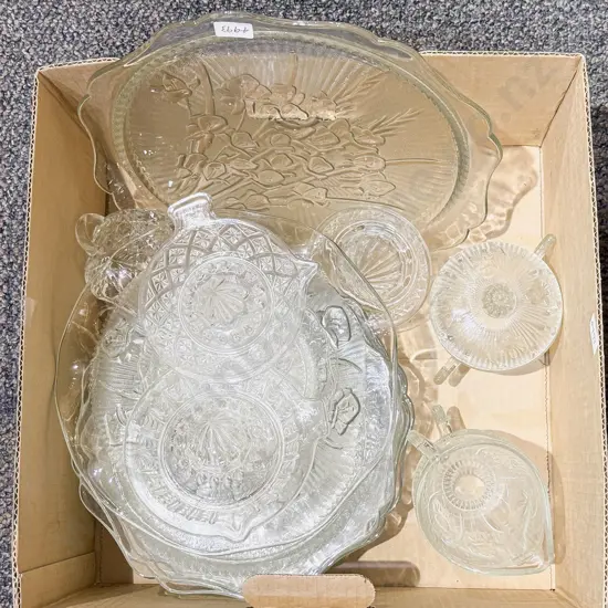 Box of Assorted Pressed Glass Ware