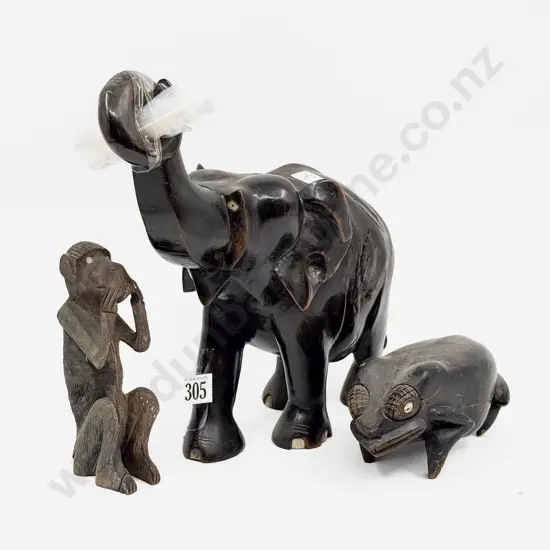Three Assorted Animal Ornaments incl Large Elephant
