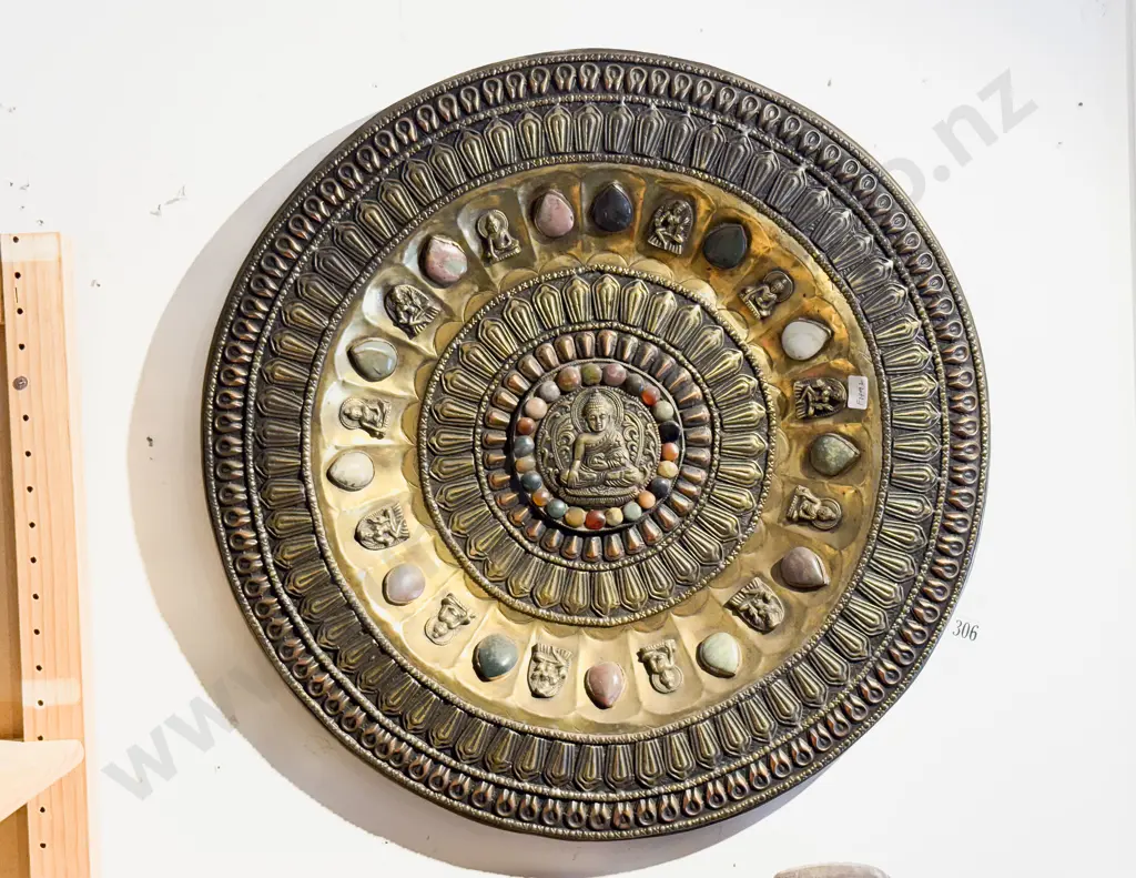 Brass Wall Charger with Hardstone & Buddha Decorations Image 1++