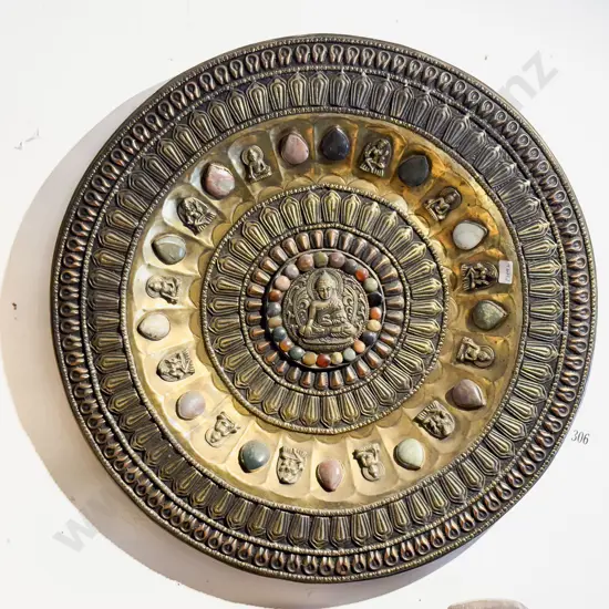 Brass Wall Charger with Hardstone & Buddha Decorations