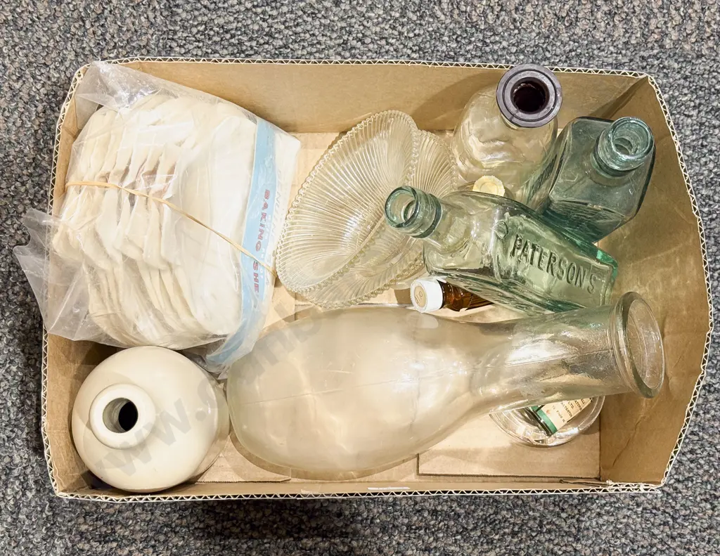 Box Quantity of Assorted Vintage Glass Bottles etc Image 1++