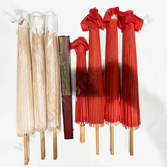 Qty of Assorted Parasols together with Decorative Fan