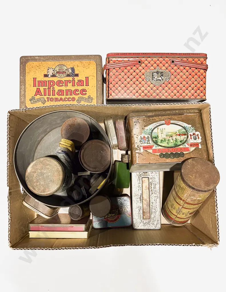 Box Qty of Assorted Vintage Tins Image 1++