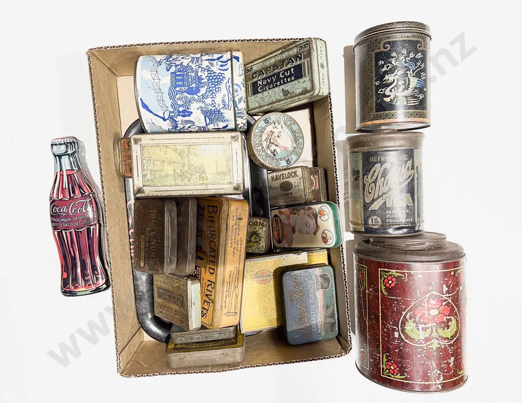 Box Qty of Assorted Vintage Tins Image 1++