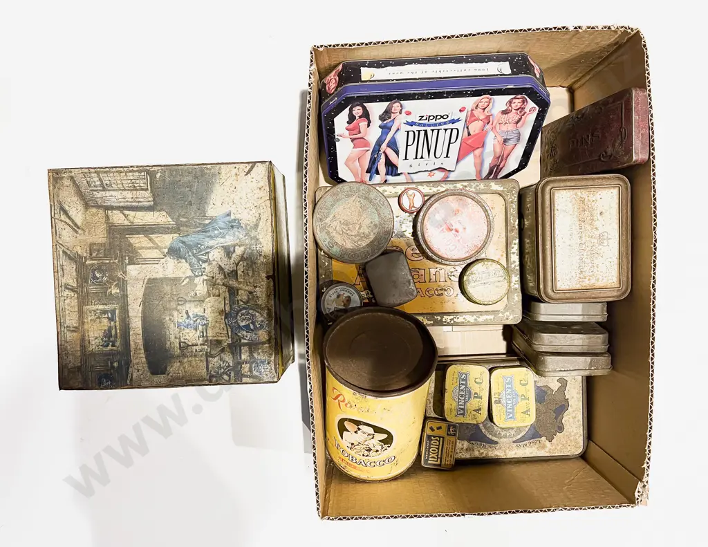 Box Qty of Assorted Vintage Tins Image 1++