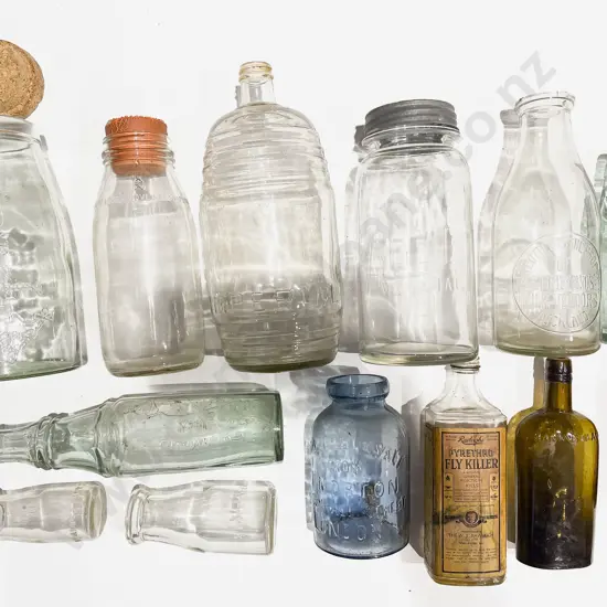 Box of Assorted Vintage Glass Jars & Bottles etc