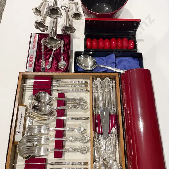 Qty of Assorted S/P & Cutlery together with Three Pces of Lacquer Ware