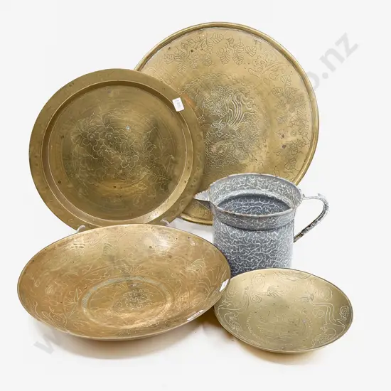 Qty of Assorted Brass Ware together with Enamel Jug
