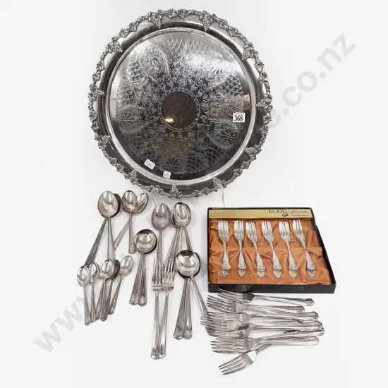 Qty of Assorted Cutlery on Large Circular Plated Tray