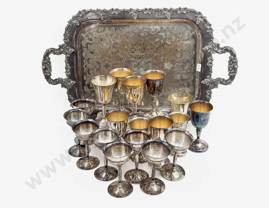 S/P Double Handled Tray & Assorted S/P Goblets Image 1++