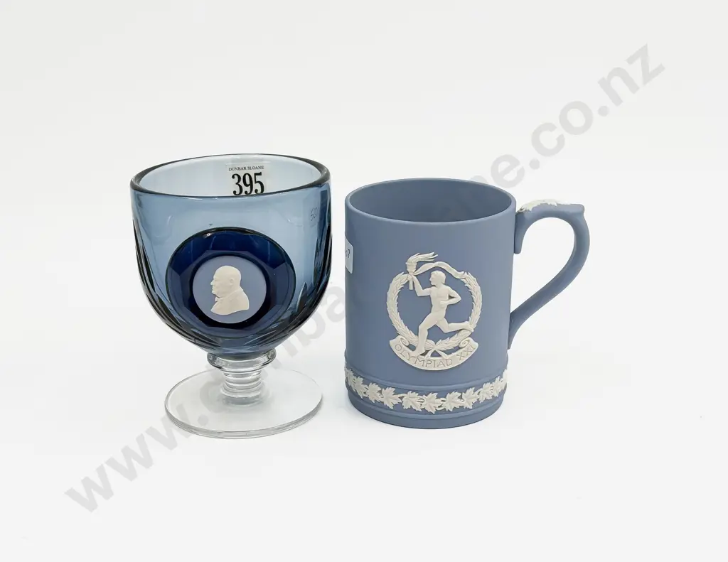 Wedgwood Crystal Goblet with Winston Churchill Jasper Ware Embellishment together with Tankard Image 1++