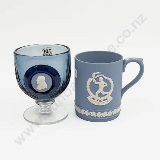 Wedgwood Crystal Goblet with Winston Churchill Jasper Ware Embellishment together with Tankard