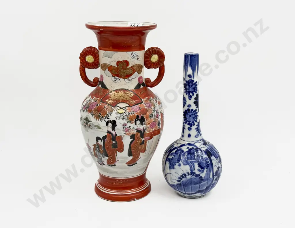 Japanese Kutani Vase together with Blue & White Vase Image 1++