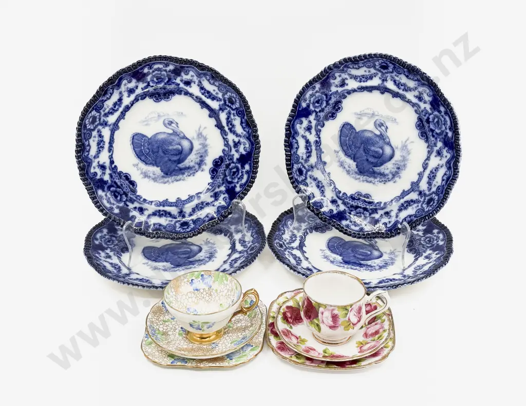 Four Vict Blue & White Plates together with Assorted Fancy Tea China Image 1++