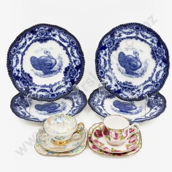 Four Vict Blue & White Plates together with Assorted Fancy Tea China